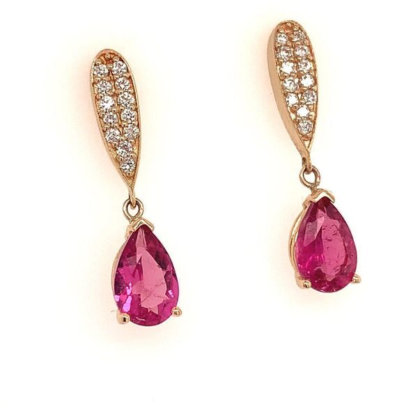 Tourmaline Rubellite Diamond Earrings 14k Gold 1.60 TCW Certified $3,090 018673 - Picture 4 of 10